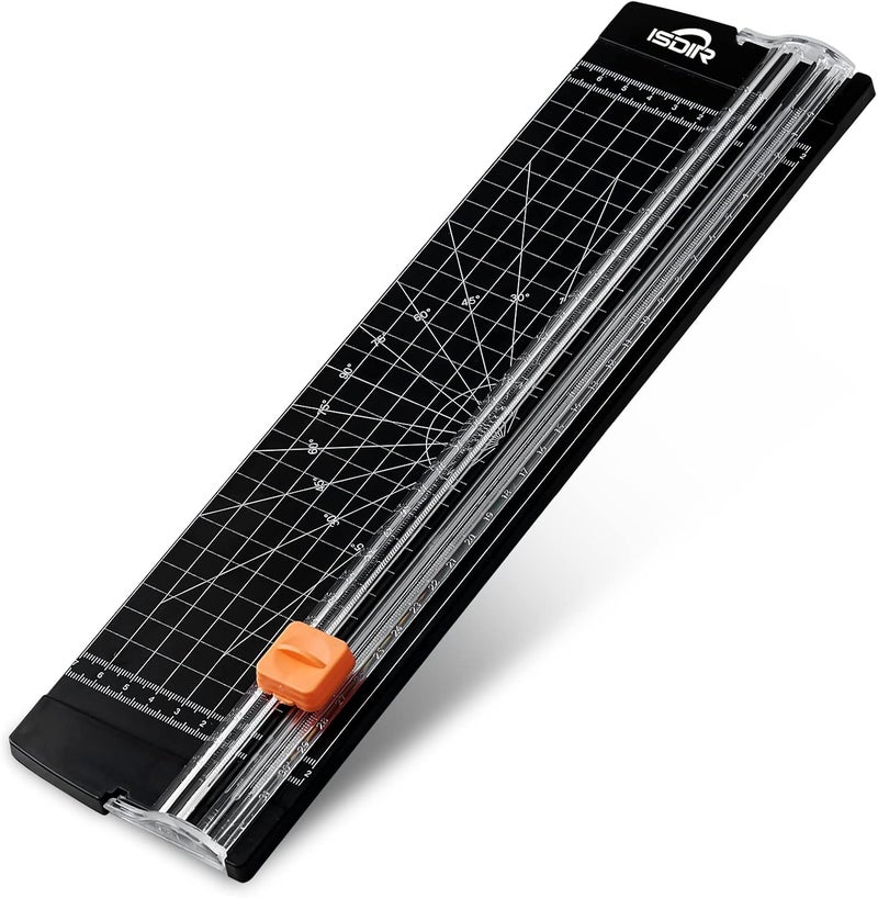 ISDIR A4 Paper Cutter Slicer, 12 Inch Paper Trimmer Scrapbooking Tool Supplies with Security Safeguard and Side Ruler, Portable Paper Slicer for Craft Paper, Label, Photo, Cardstock (Black) - Image 1
